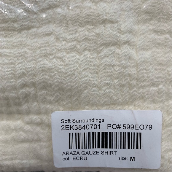 Soft Surroundings NET Araza Gauze Shirt Blouse Ecru (Cream) Plus Size Medium - Picture 9 of 14